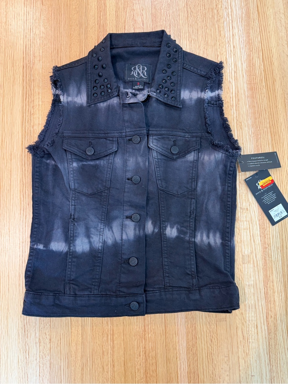 Rock & Republic Black Washed Studded Denim Vest